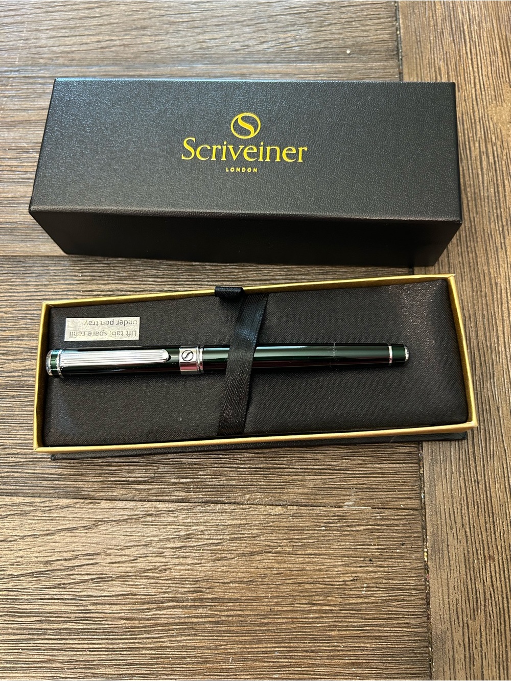 Scriveiner Green ball point Pen with Silver Trim